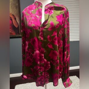 Olivaceous print long sleeve blouse with bold colors. In EUC. Size Med